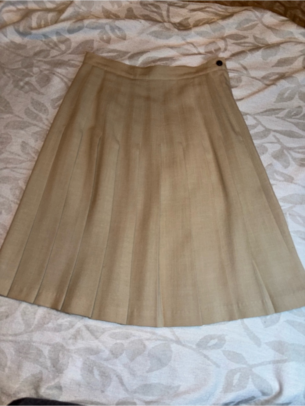 Vintage 80s/90s Tofy Pleated Midi Skirt Tan Khaki A-Line Size 6